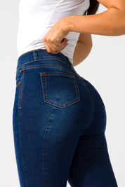 Essentials, Cintura Alta Skinny Jeans Azul Oscuro