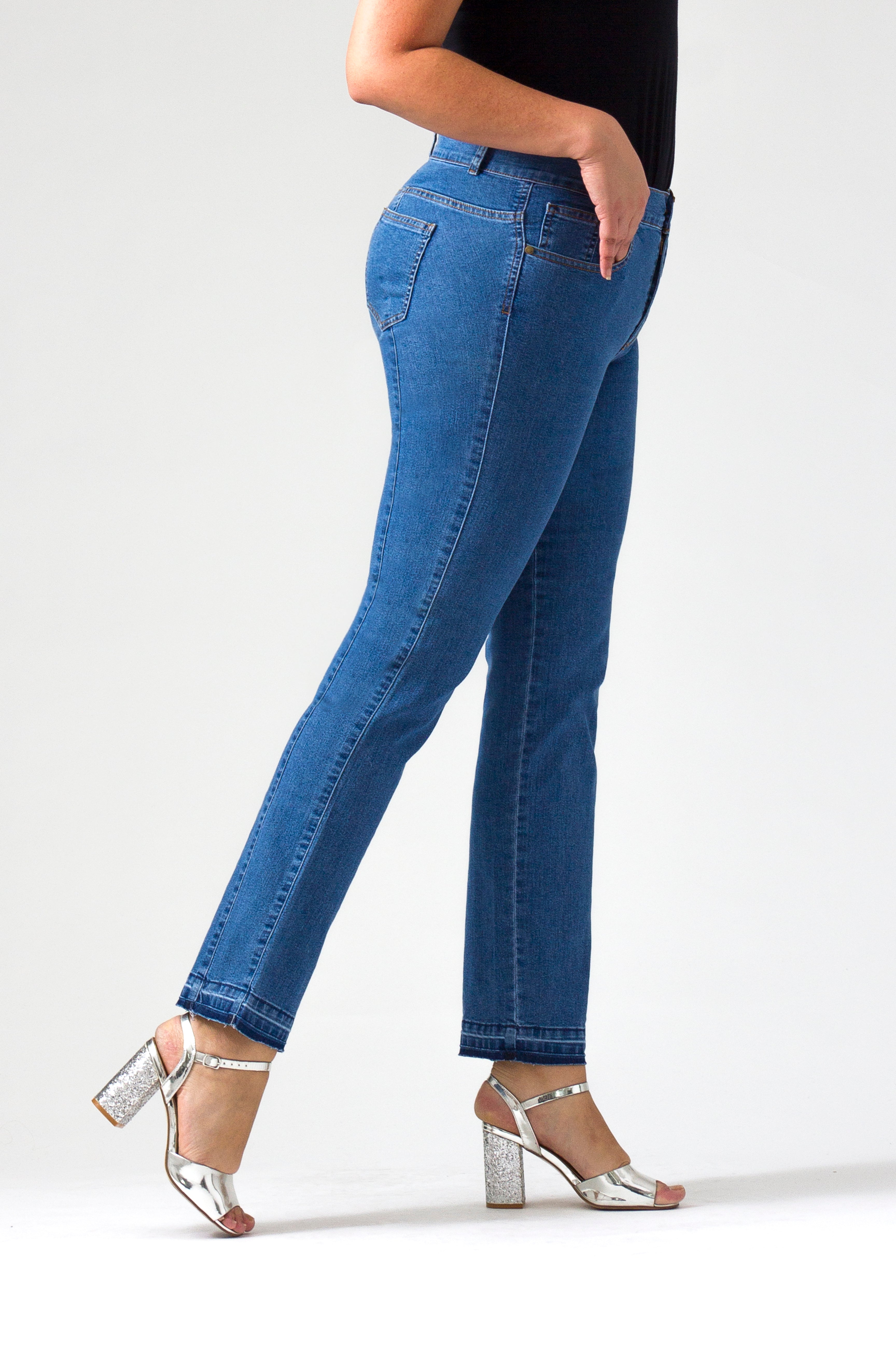 OHPOMP!® Curvy Cintura Alta Straight Jeans R004