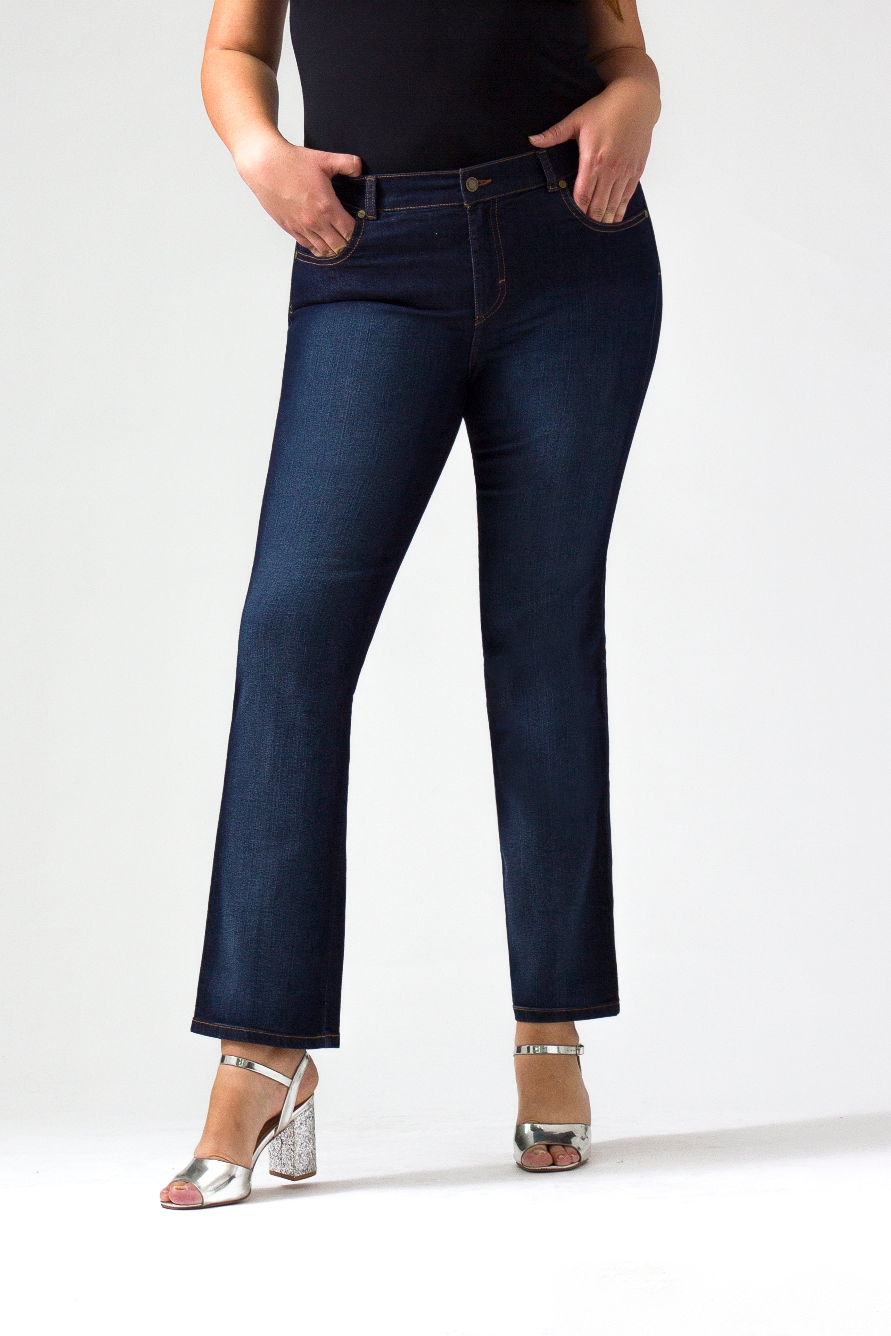 OHPOMP!® Curvy Cintura Alta Straight Jeans R005