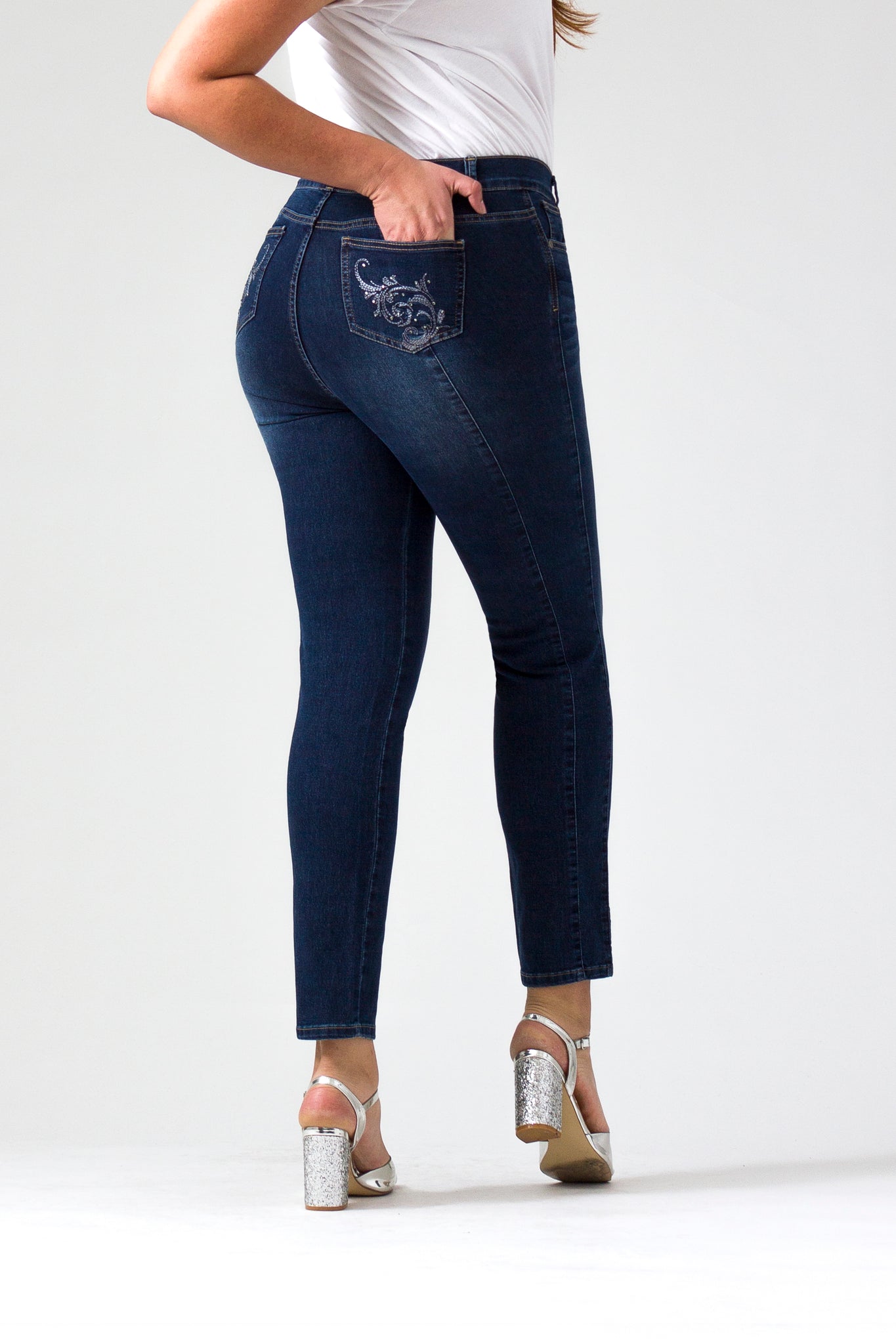 OHPOMP!® Curvy Cintura Alta Skinny Jeans Azul Medio OPE1348