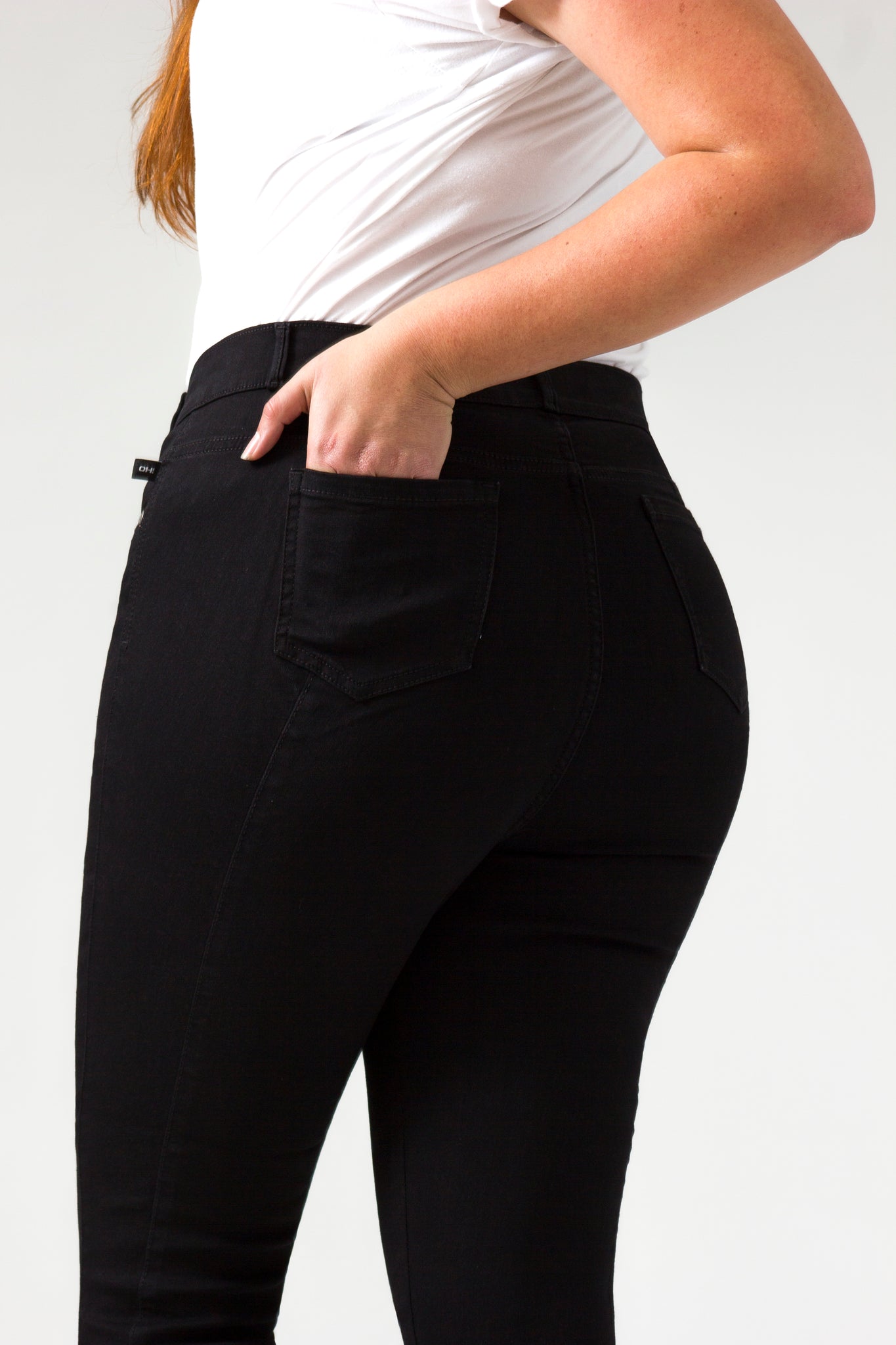 OHPOMP!® Basics, Curvy Cintura Alta Skinny Jeans Negro OPE1005