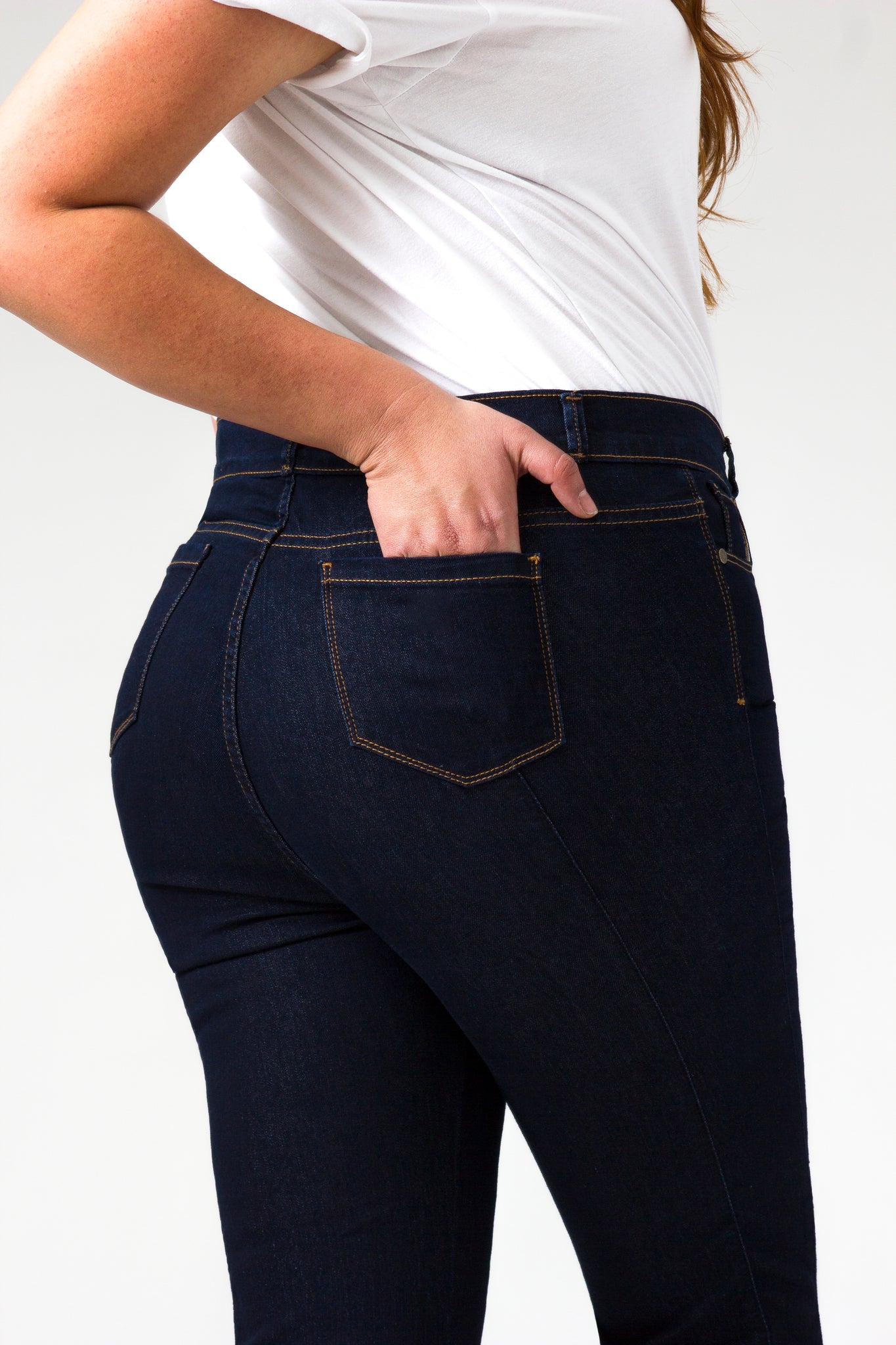 OHPOMP!® Basics, Curvy Cintura Alta Straight Jeans Azul Oscuro OPE1006