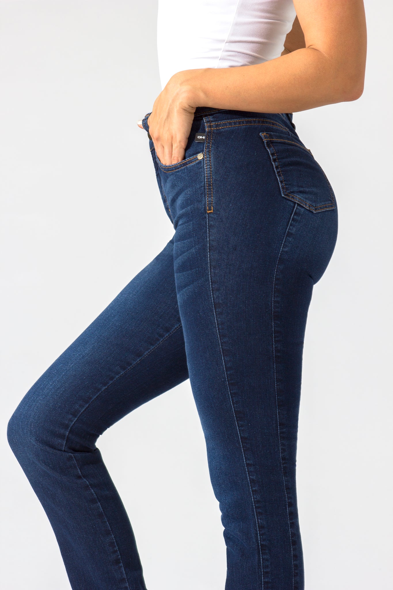 OHPOMP!® Basics, Cintura Alta Straight Jeans Azul Medio OP1006