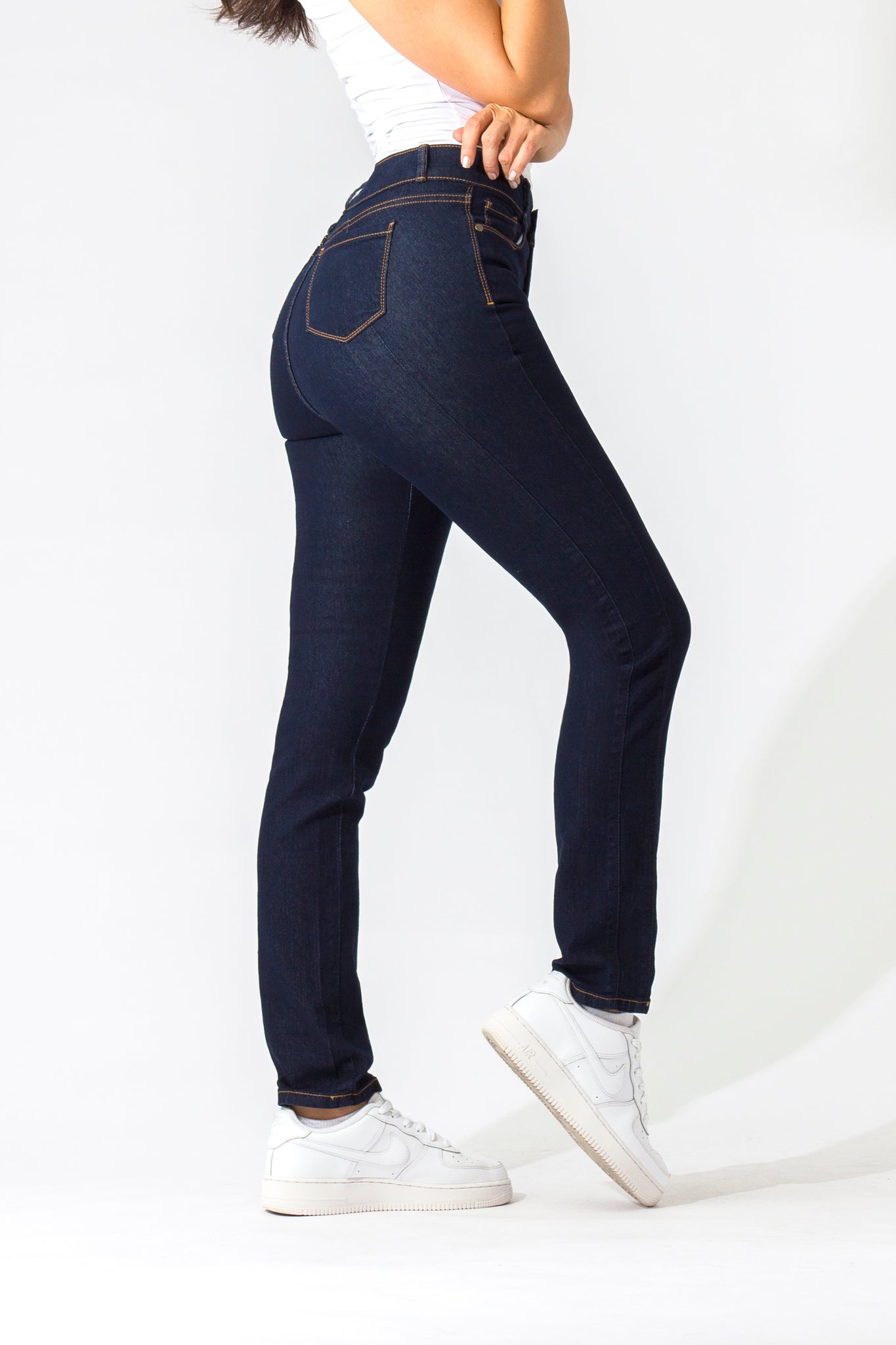 OHPOMP!® Basics, Cintura Alta Straight Jeans Azul Oscuro OP1006