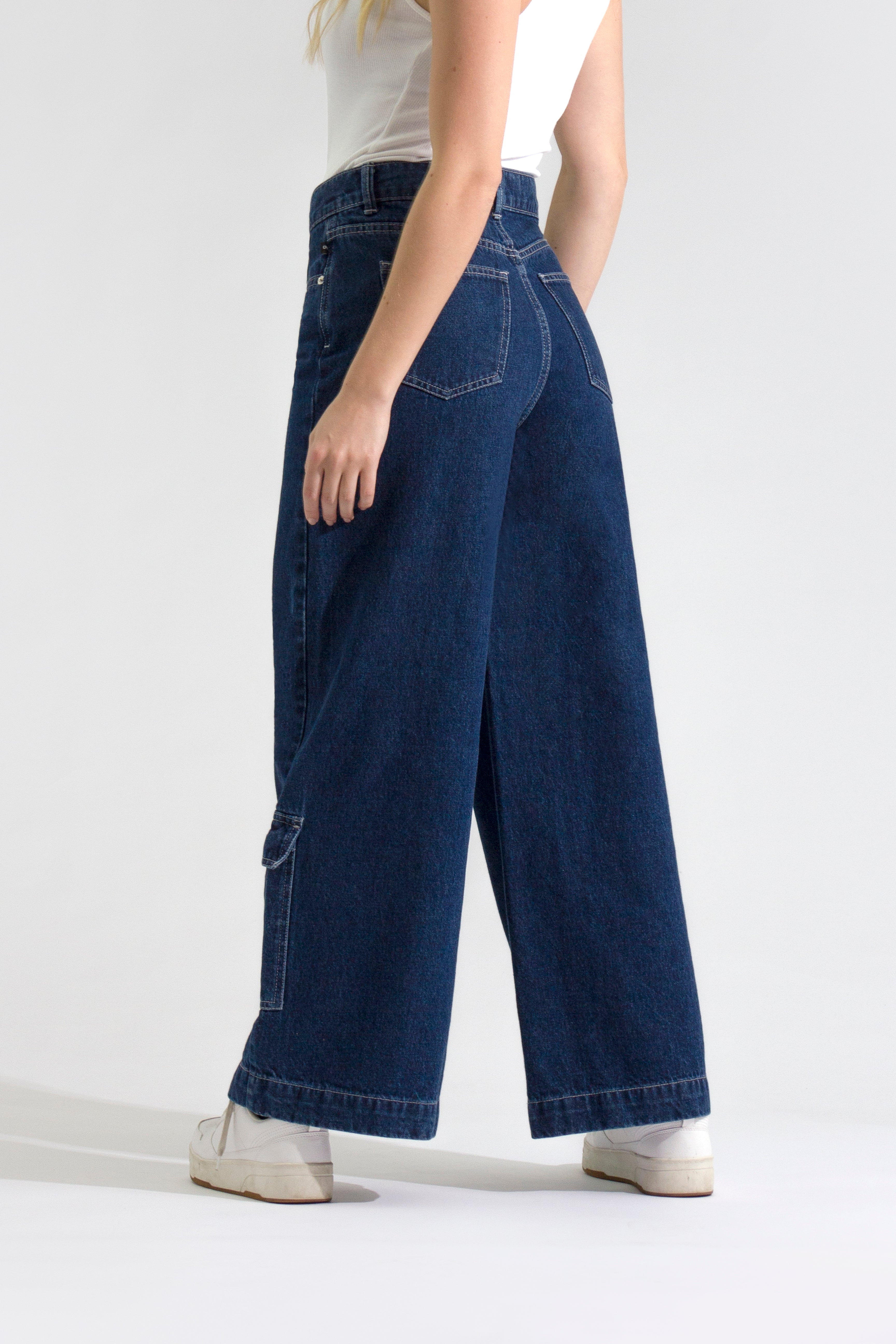 OHPOMP!® Cintura Media Wide Leg Jeans Azul Oscuro D1595o