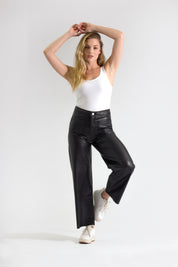 OHPOMP!® Cintura Alta Wide Leg Efecto Piel