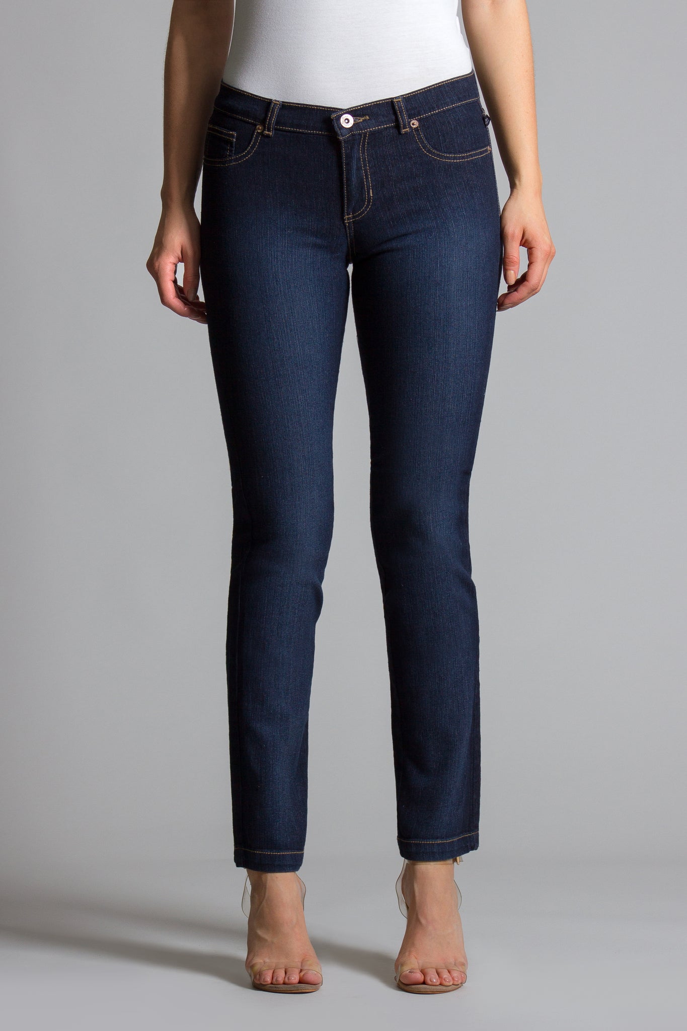 OHPOMP!® Cintura Media Skinny Jeans Azul Medio B002