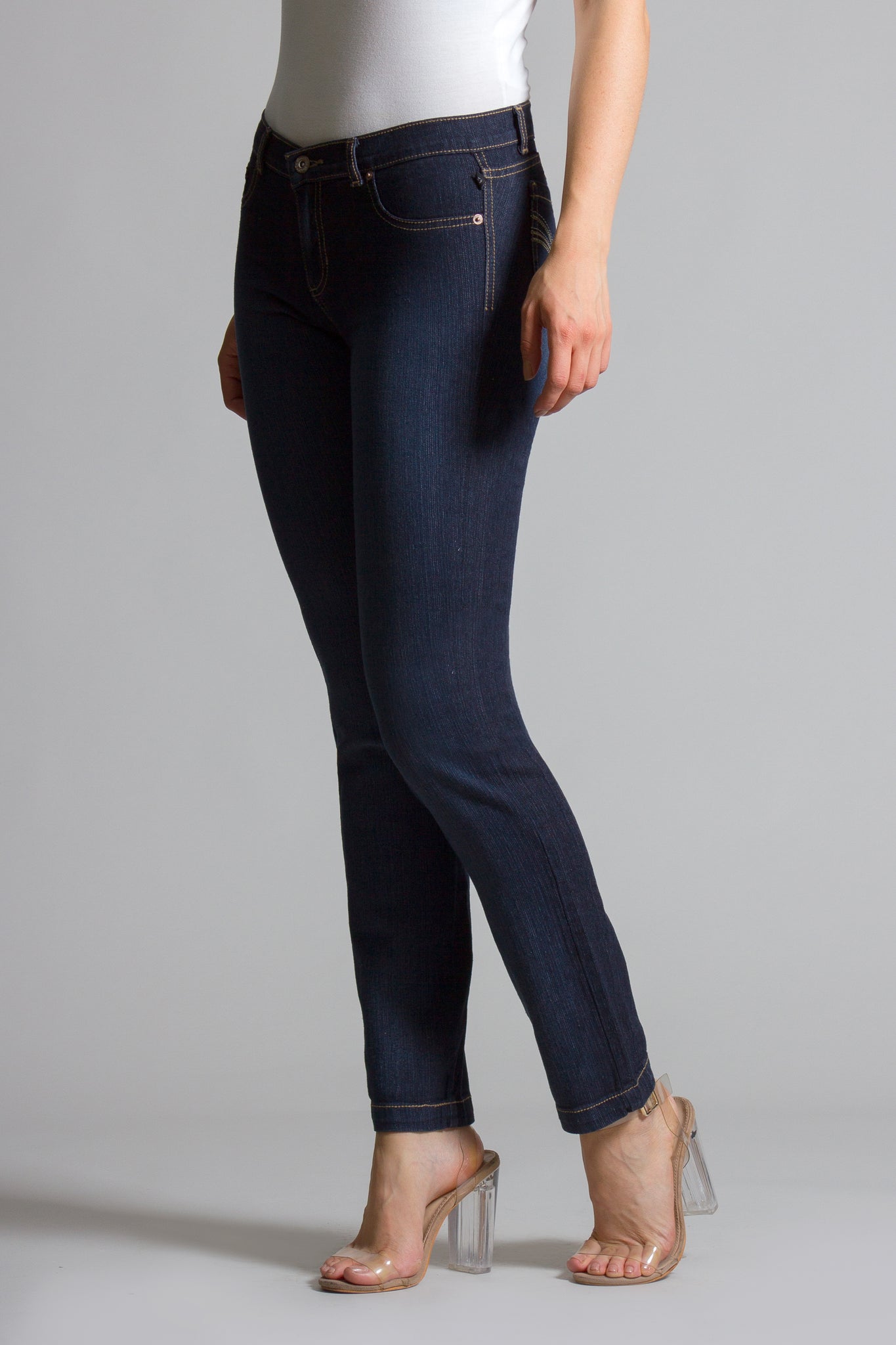 OHPOMP!® Cintura Media Skinny Jeans Azul Medio B002